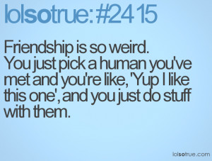 Friendship is so weird. You just pick a human you've met and you're ...