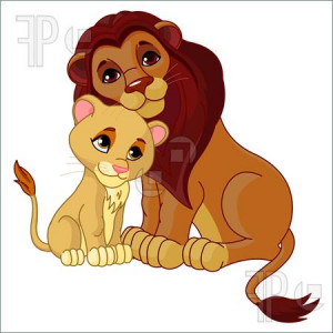 Illustration of Illustration of lion father together with his cub
