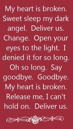 Evanescence - My Heart is Broken - song lyrics, song quotes, songs ...