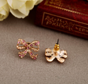 Lovely Gold Plated Stud Earrings With Shiny Pink Artificial Crystal ...