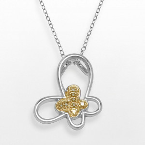 18k Gold Plate and Silver Plate Yellow Diamond Accent Butterfly ...