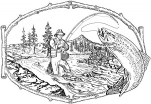 Trout Stream Fishing Unmounted Rubber Stamp