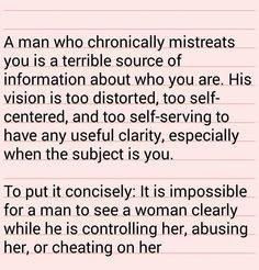 Abusive Men- A man who chronically mistreats you is a terrible source ...