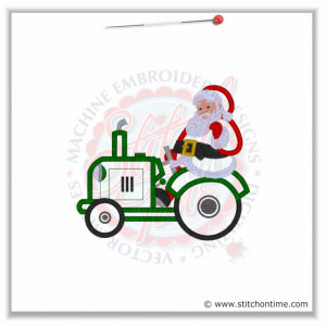 425 Christmas Santa On A Tractor Applique 5x7