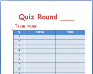 quiz night answer sheets