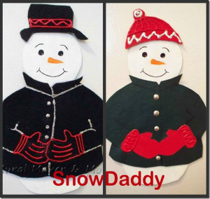 SnowDaddy has a felt hat & jacket on the left and painted canvas on ...