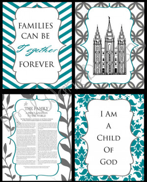 8x10 LDS Wall Art Collage (4 8x10s) (Teal/Gray/Black)