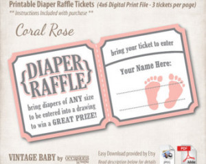 Baby Shower Diaper Raffle Tickets, 4x6 Digital File, Vintage Baby ...