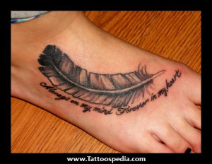Ankle Quote Tattoos Cute feather with quote tattoo
