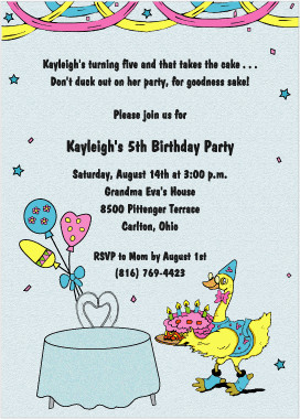 5th Birthday Duck Party Invitation
