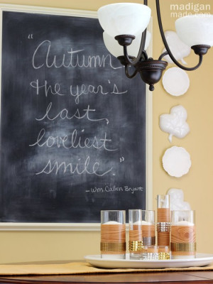 chalkboard quote and modern wood grain candle centerpiece ...