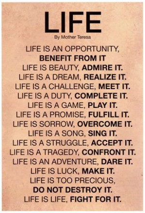 Mother Teresa Life Quote Poster