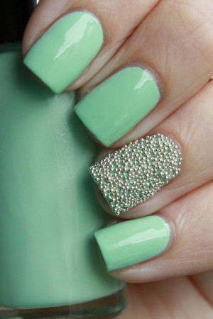 nail polish silver nails nail art manicure mint beads caviar