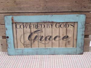 Wooden Sign Covered By God's Grace Quotes by itsoveryonder, $127.00