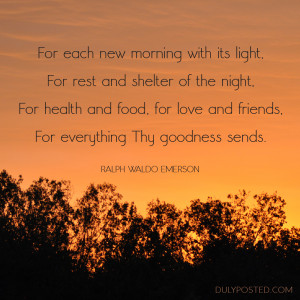 Ralph Waldo Emerson poem about gratitude with sunrise photo