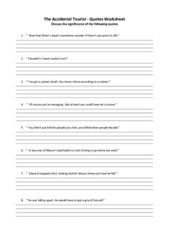 THE ACCIDENTAL TOURIST- QUOTES WORKSHEETS