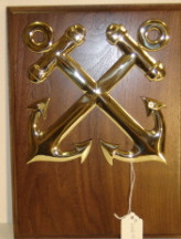 brass or chrome BM anchors on solid walnut plaque