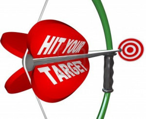 9596878-an-arrow-with-the-words-hit-your-target-is-pulled-back-on-the ...