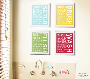 Bathroom art prints. Bathroom Rules. Kids bathroom wall by Wallfry, $ ...