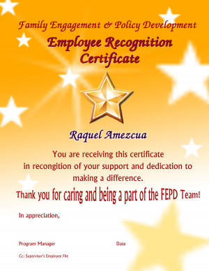Employee Recognition Certificate Employee recognition