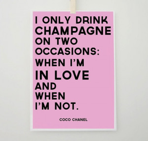 Only Drink Champagne Coco Chanel Quote Print in Pink and Black ...