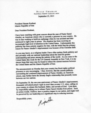 Billy Graham Writes Letter for Saeed
