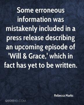 Rebecca Marks - Some erroneous information was mistakenly included in ...