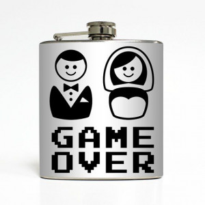 Game Over Whiskey Flask Funny Groom Bride Men Bachelor Party Husband