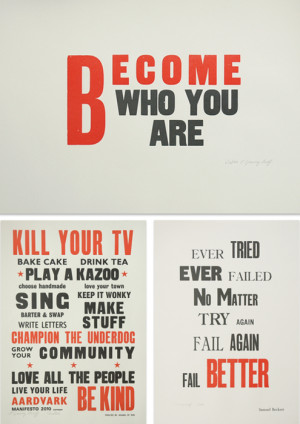 image description: three posters with quotes on them. the top one ...