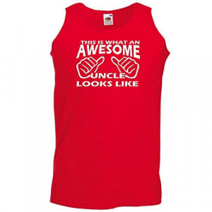 ... Mens Funny Sayings Slogans Tank Top Vests-Awesome Uncle Looks Like-Red