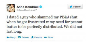 Anna Kendrick Lets Twitter Know To Never Mess With Her Peanut Butter