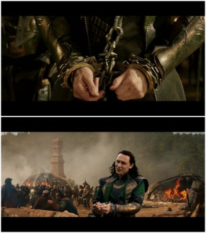 Loki in Thor TDW, The chains guys, THE CHAINS. Is he wearing a collar ...