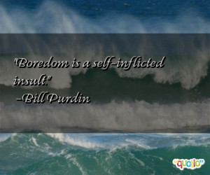 Boredom is a self-inflicted insult. -Bill Purdin