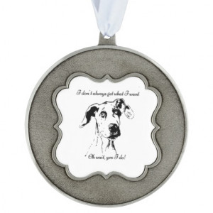 Funny Great Dane Dog Quote Scalloped Pewter Christmas Ornament