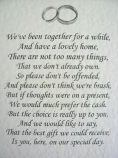20 Wedding poems asking for money gifts not presents Ref No 10 More