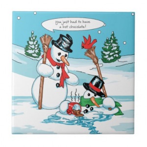 funny_snowman_with_hot_chocolate_cartoon_tiles ...