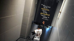 Ian Snell Pirates pitcher Ian Snell touches the Roberto Clemente quote ...