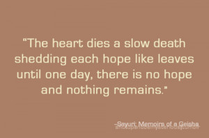 The heart dies a slow death shedding each hope like leaves until one ...