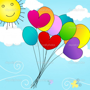 Cute balloons flying in the sky - Stock Illustration