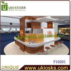 Newly designed wooden fast food mall kiosk with seats hot food kiosk