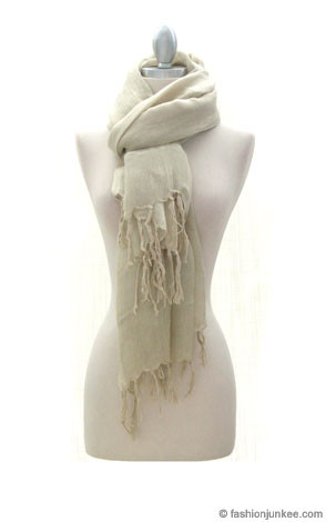 Love Quotes Linen Knotted Fringe Scarf-Light Beige