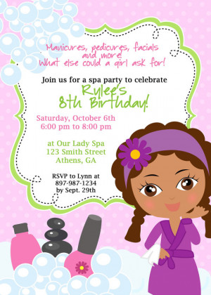 ... Party invitation. African American Little Girl Spa Party Invitation