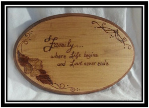 Family wood burned sign. Hand designed, wood burned, stained and clear ...
