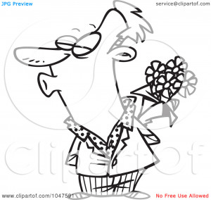 ... Outline Design Of A Puckering Man Holding Flowers by Ron Leishman