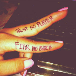 fear, hand, nails, no, no bitch, pink, player, quote, tattoo, text ...
