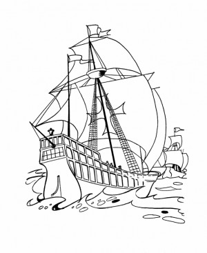 Columbus Day Ship In Sea Coloring Pages