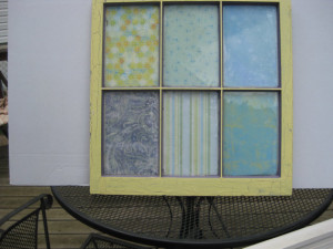 Recycled Window with Decoupaged Paper Panes Under Glass