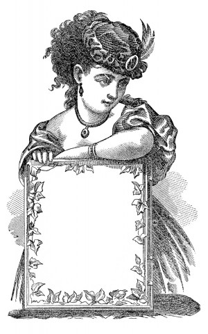 Antique Clip Art – Victorian Lady with Sign – Label