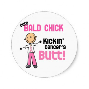 Cute Bald Chick Kicking Breast Cancer's Butt Sticker