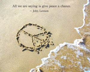 Beach Peace sign and John Lennon Peace Quote Print